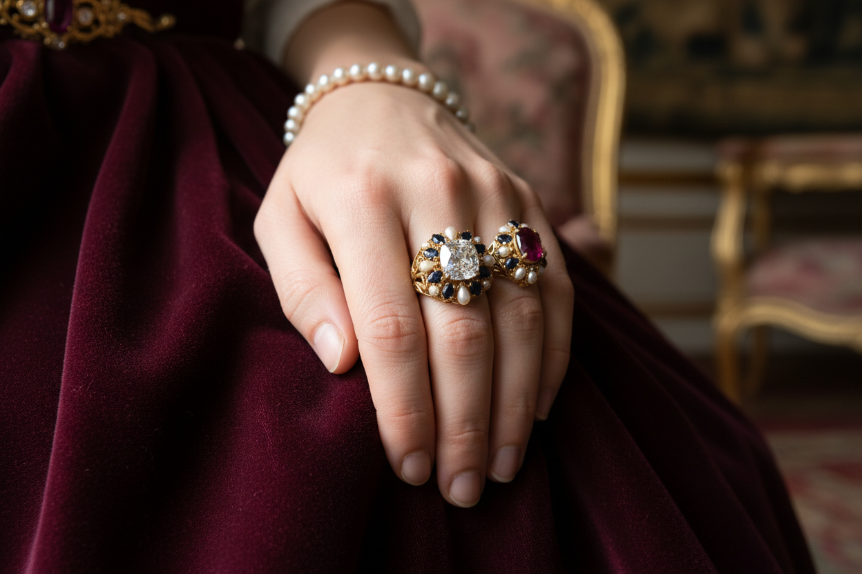 8k wedding band on French queen hand